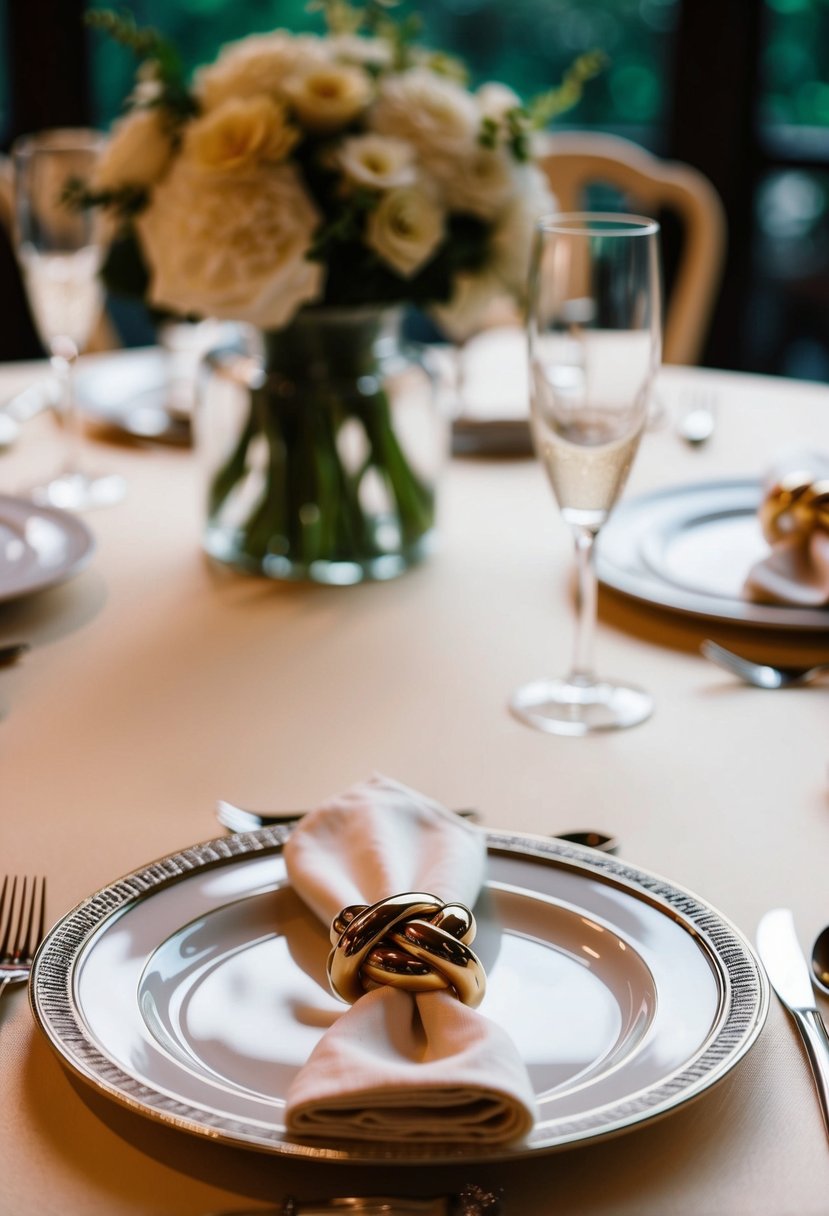 Lucky knot napkin rings arranged on an elegant Asian wedding table