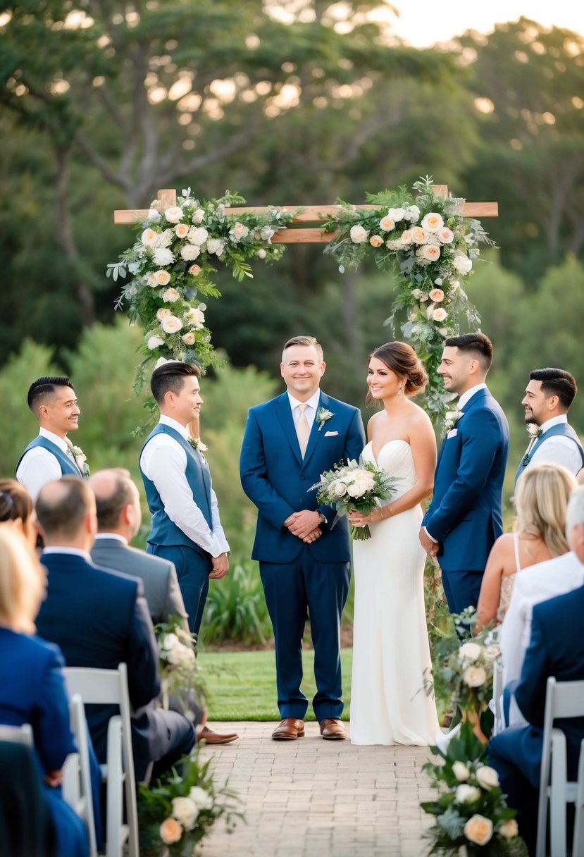 A small outdoor ceremony with personalized decor, intimate seating, and a beautiful backdrop of nature