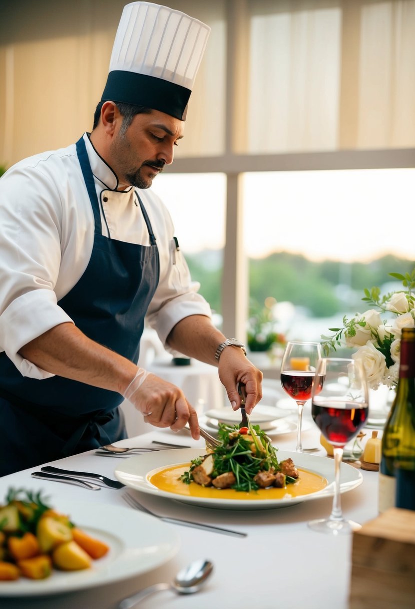 A private chef preparing a romantic dinner for a 24th wedding anniversary celebration