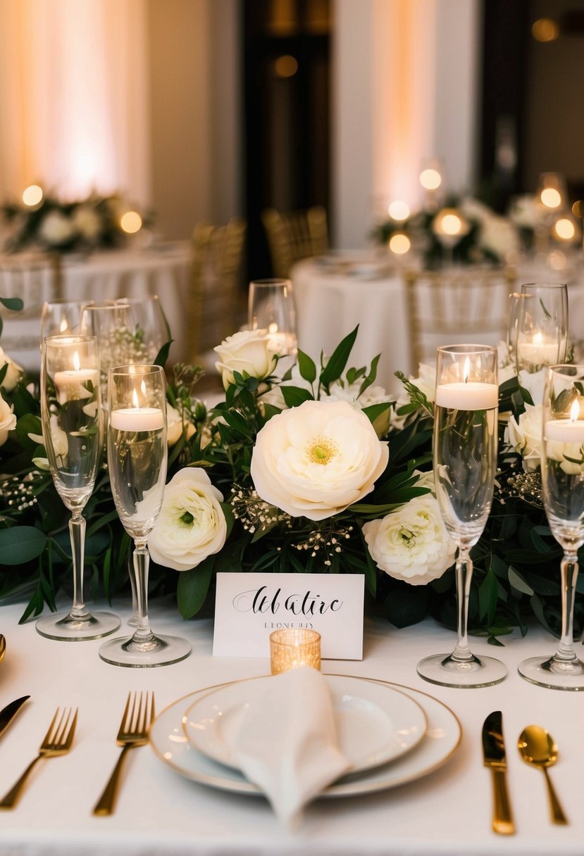 A table adorned with LED floral centerpiece rings, creating a romantic and elegant ambiance for a wedding celebration