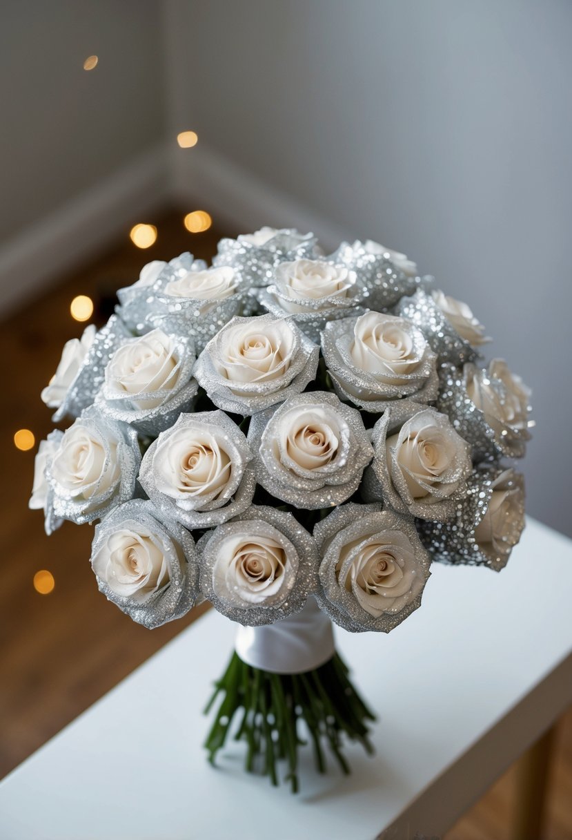 A bouquet of sparkling roses with glitter accents