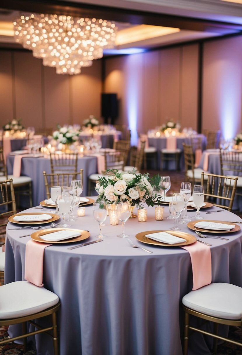 Elegant themed tables adorned with matching decor for wedding reception