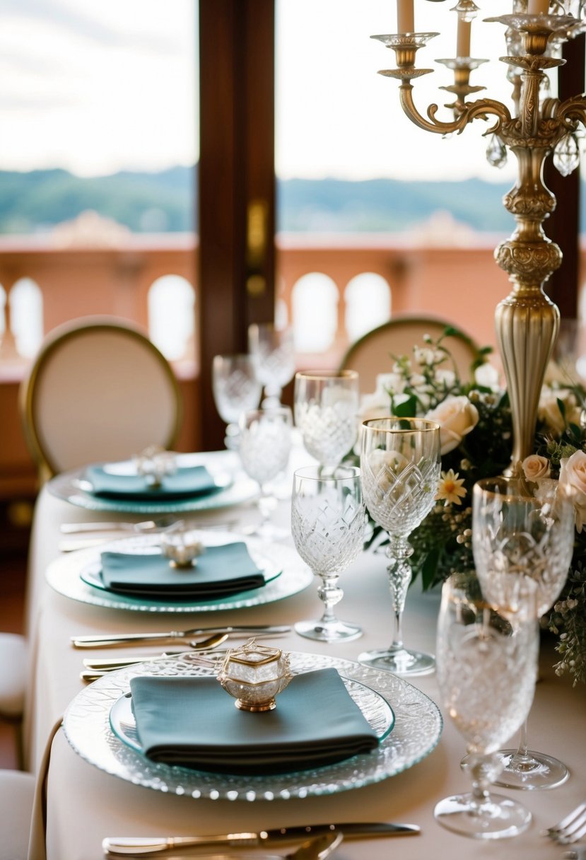 The table is adorned with ornate glassware, adding sophistication to the Italian wedding decor