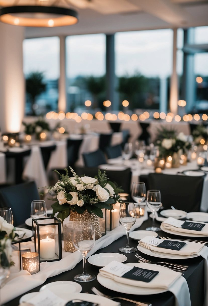 A chic monochrome tablescape with modern wedding decor