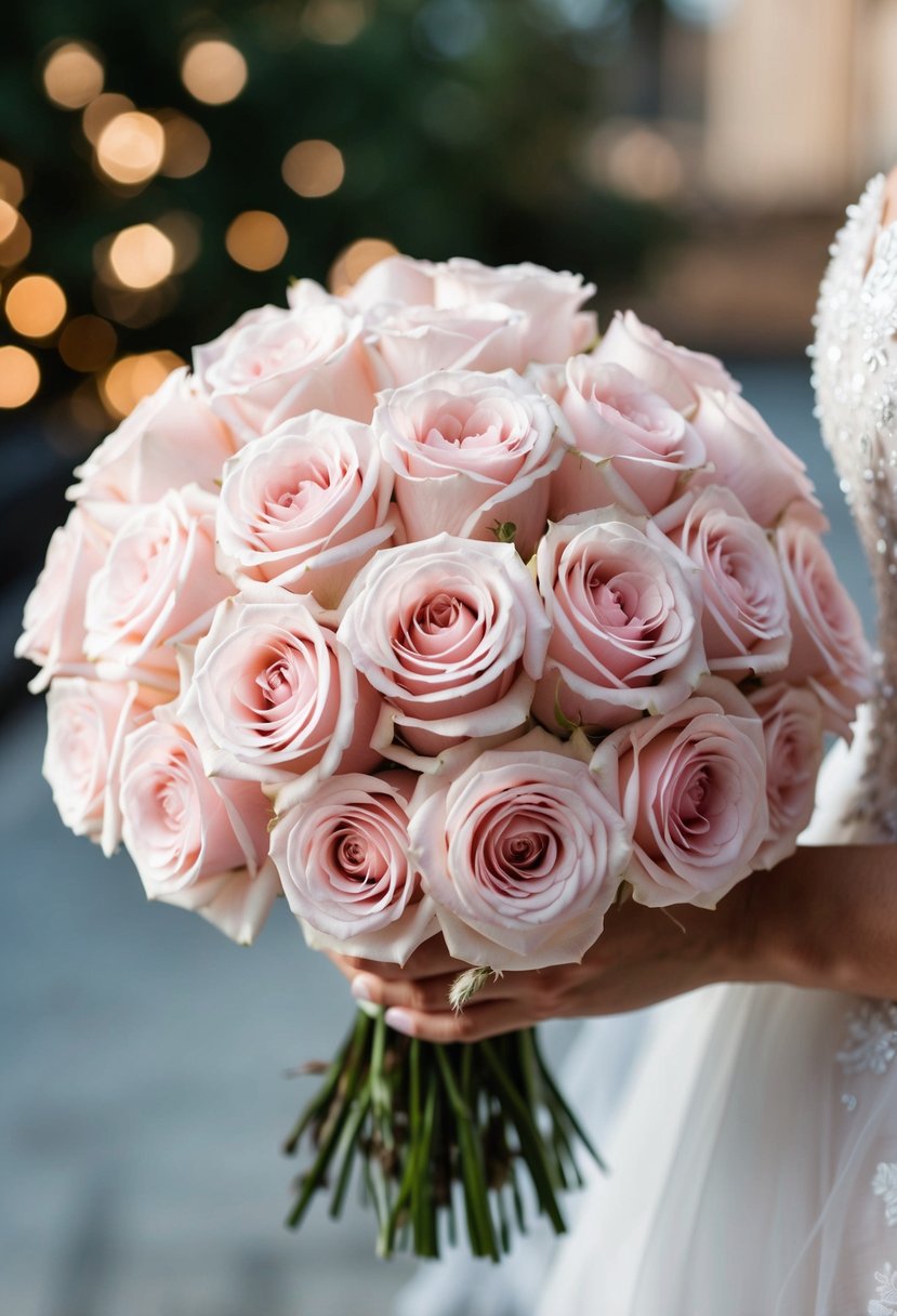 A delicate wedding bouquet of light pink Akito roses