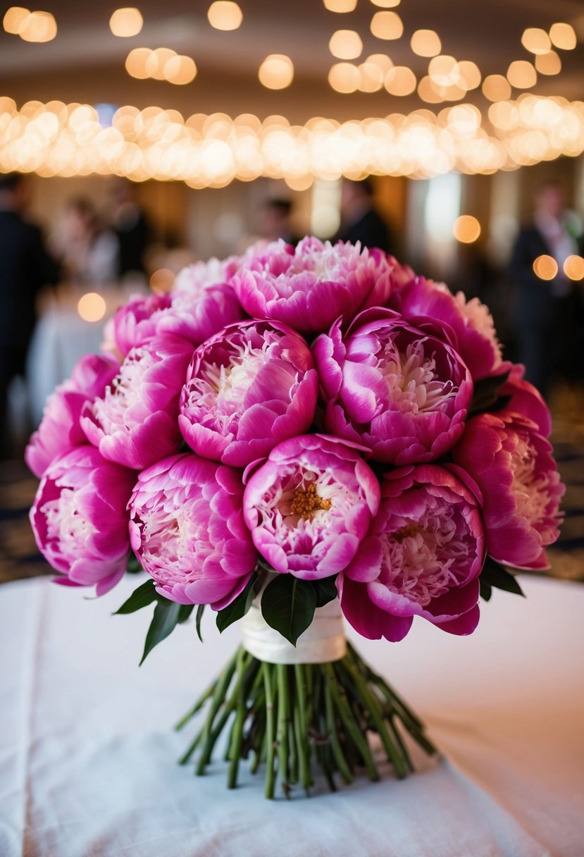 A cluster of glamorous peonies in a Vegas wedding bouquet