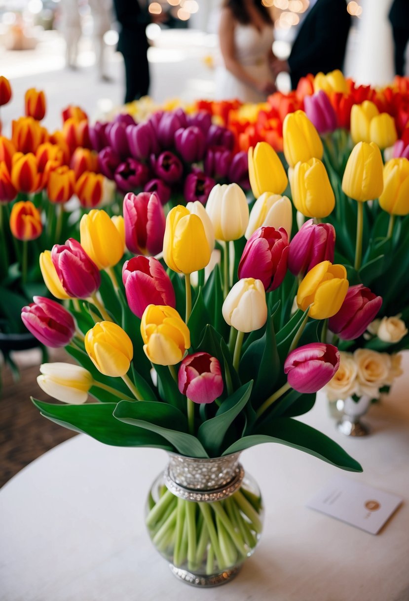 A vibrant assortment of tulips arranged in a romantic Vegas wedding bouquet