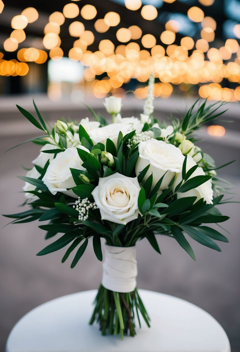 A simple white and green bouquet, with minimalistic design, perfect for a Vegas wedding