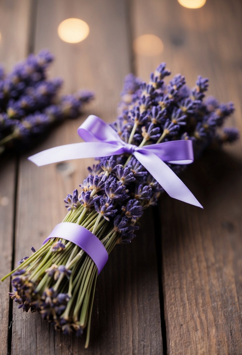 A bundle of fragrant lavender tied with a delicate purple ribbon