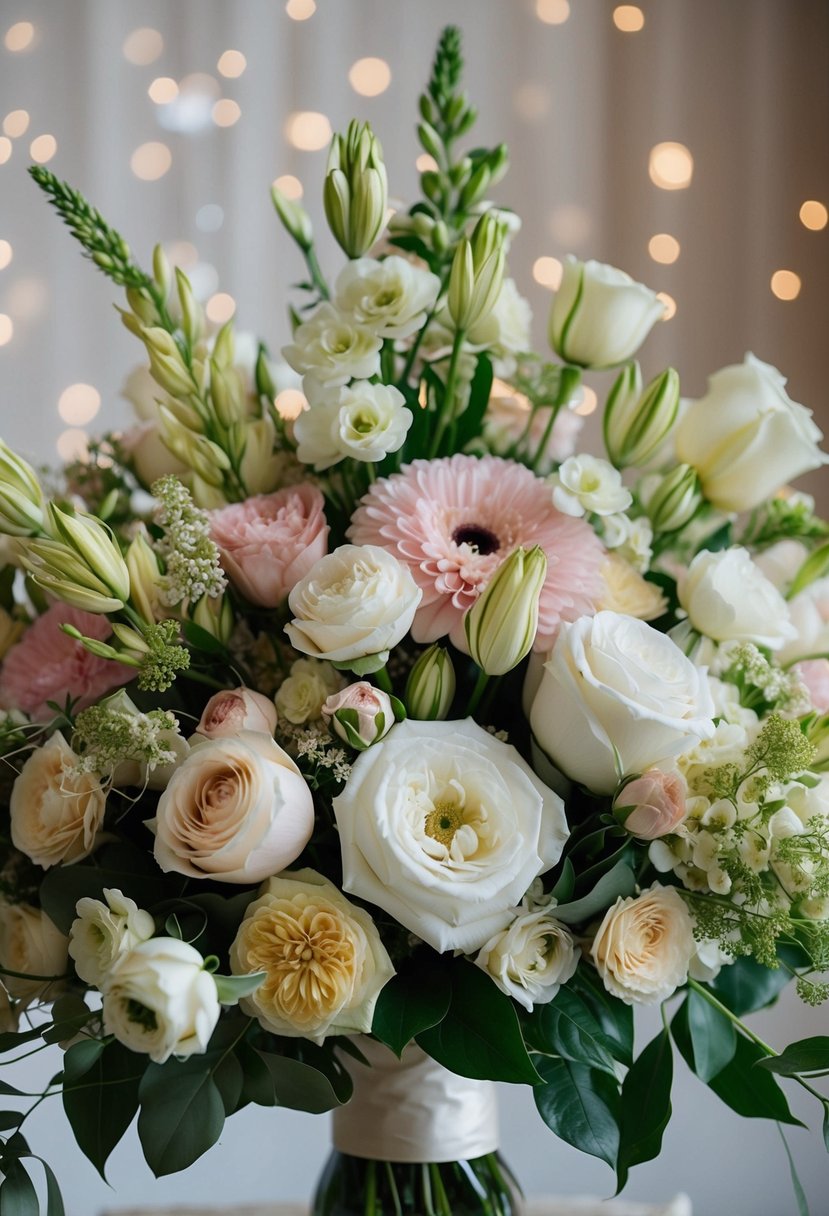 A lavish arrangement of English blooms in a luxurious wedding bouquet