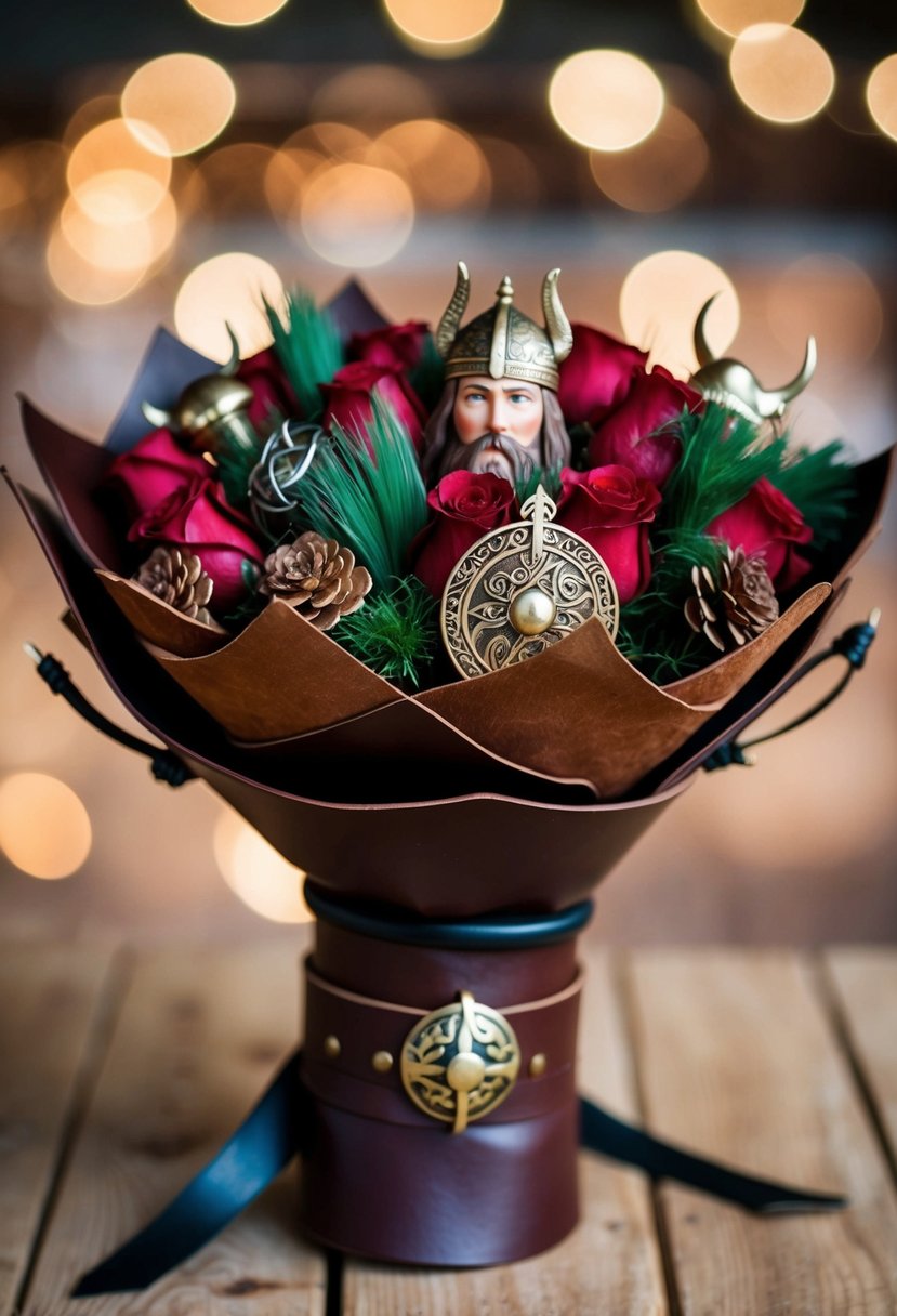 A leather-bound bouquet with viking-inspired elements