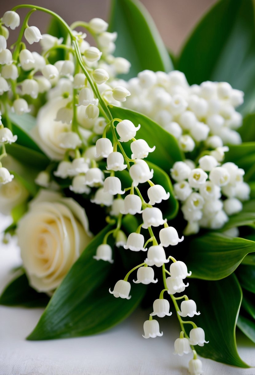 A delicate cascade of Lily of the Valley blooms in a classic wedding bouquet