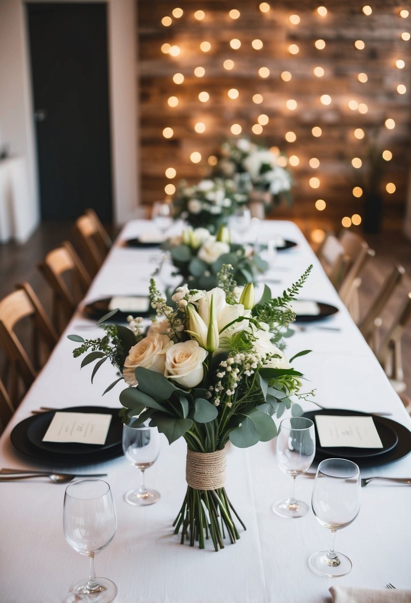 A table adorned with handmade decor from Etsy shops, featuring wedding bouquet ideas