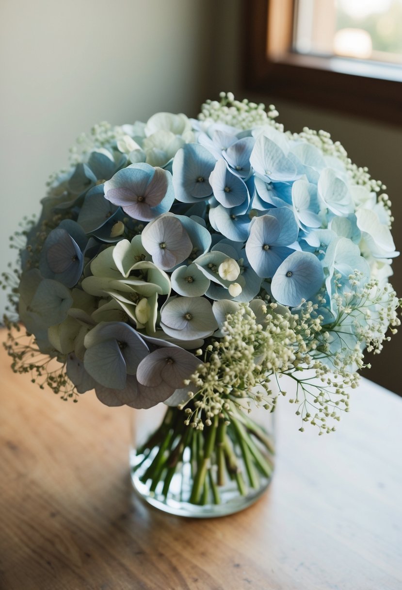 A lush hydrangea bouquet with delicate baby's breath