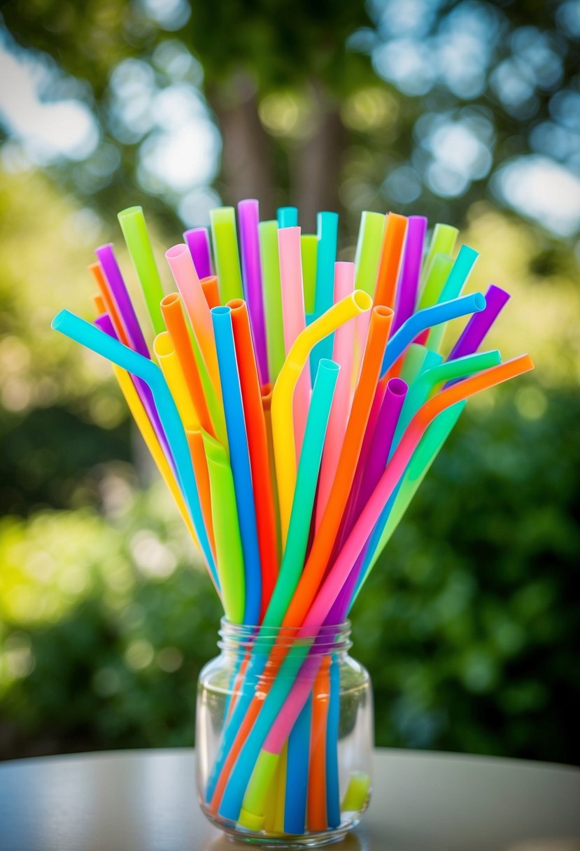 A colorful bouquet of silicon straw stems arranged in a playful and whimsical manner, perfect for a quirky wedding