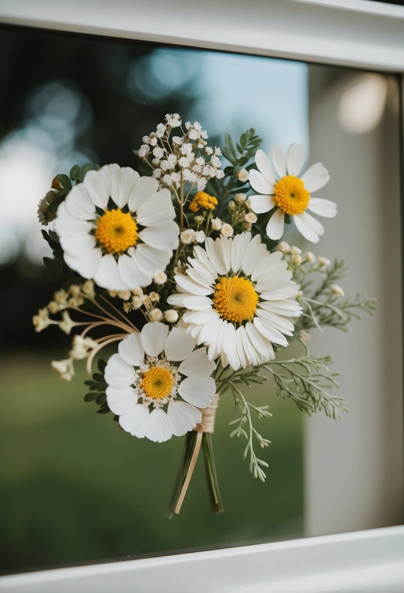 A delicate 3D pressed flower keepsake, beautifully arranged and framed, capturing the essence of a wedding bouquet