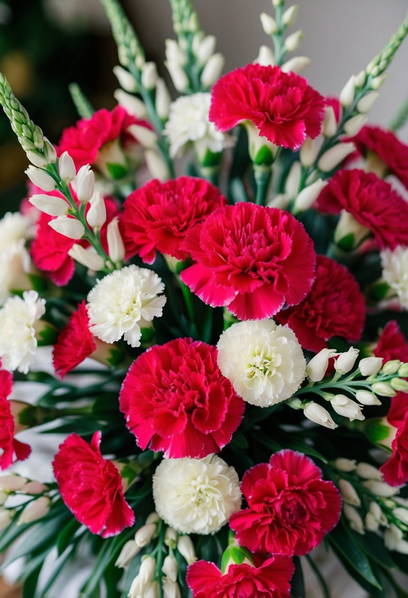 A delicate arrangement of vibrant carnation sprays, interwoven with elegant Indian wedding motifs