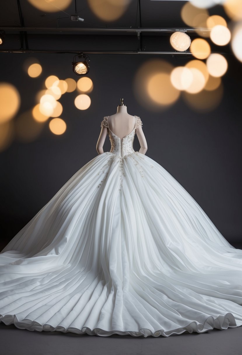 A grand puffy gown with a flowing train, creating a sense of drama and elegance