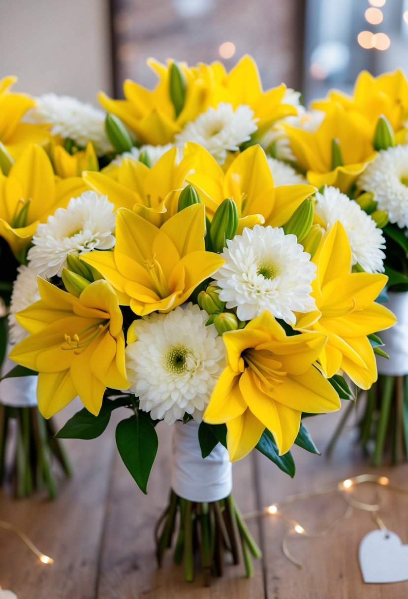 A vibrant mix of yellow alstroemeria flowers arranged in a charming wedding bouquet