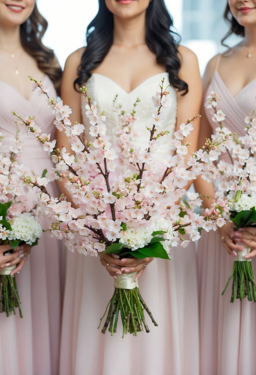 Cherry blossom sprays arranged in a delicate bouquet for bridesmaids