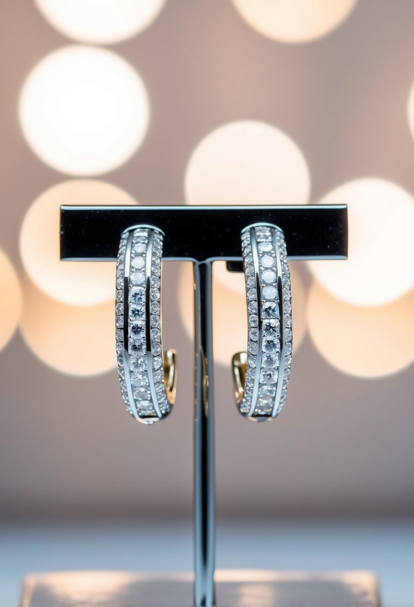 Sparkling diamond-trimmed huggie earrings showcased on a sleek, minimalist display