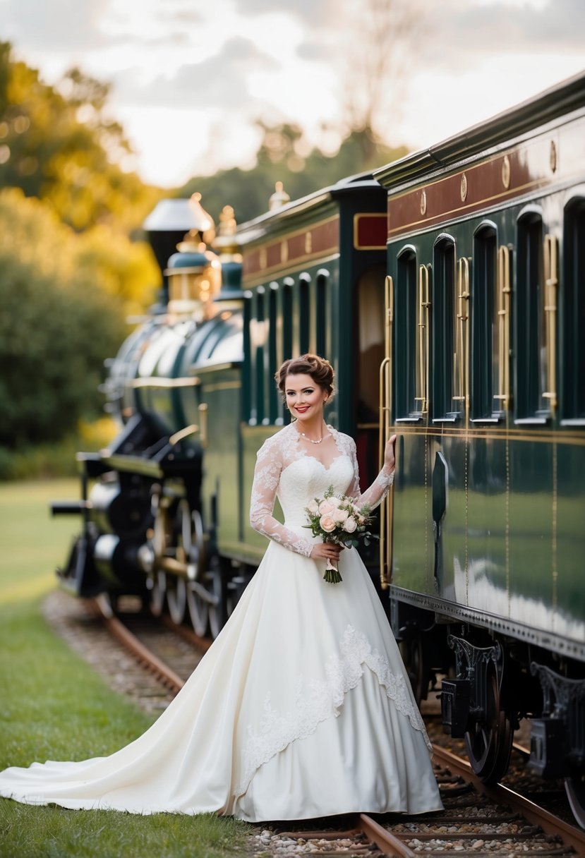 A Victorian-inspired train with 1940s vintage wedding dress details