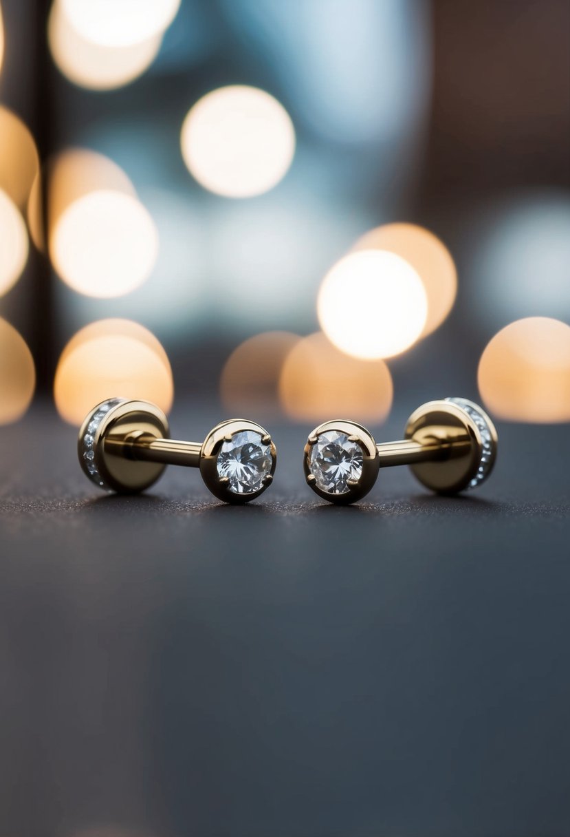 Two white gold barbells with diamond accents