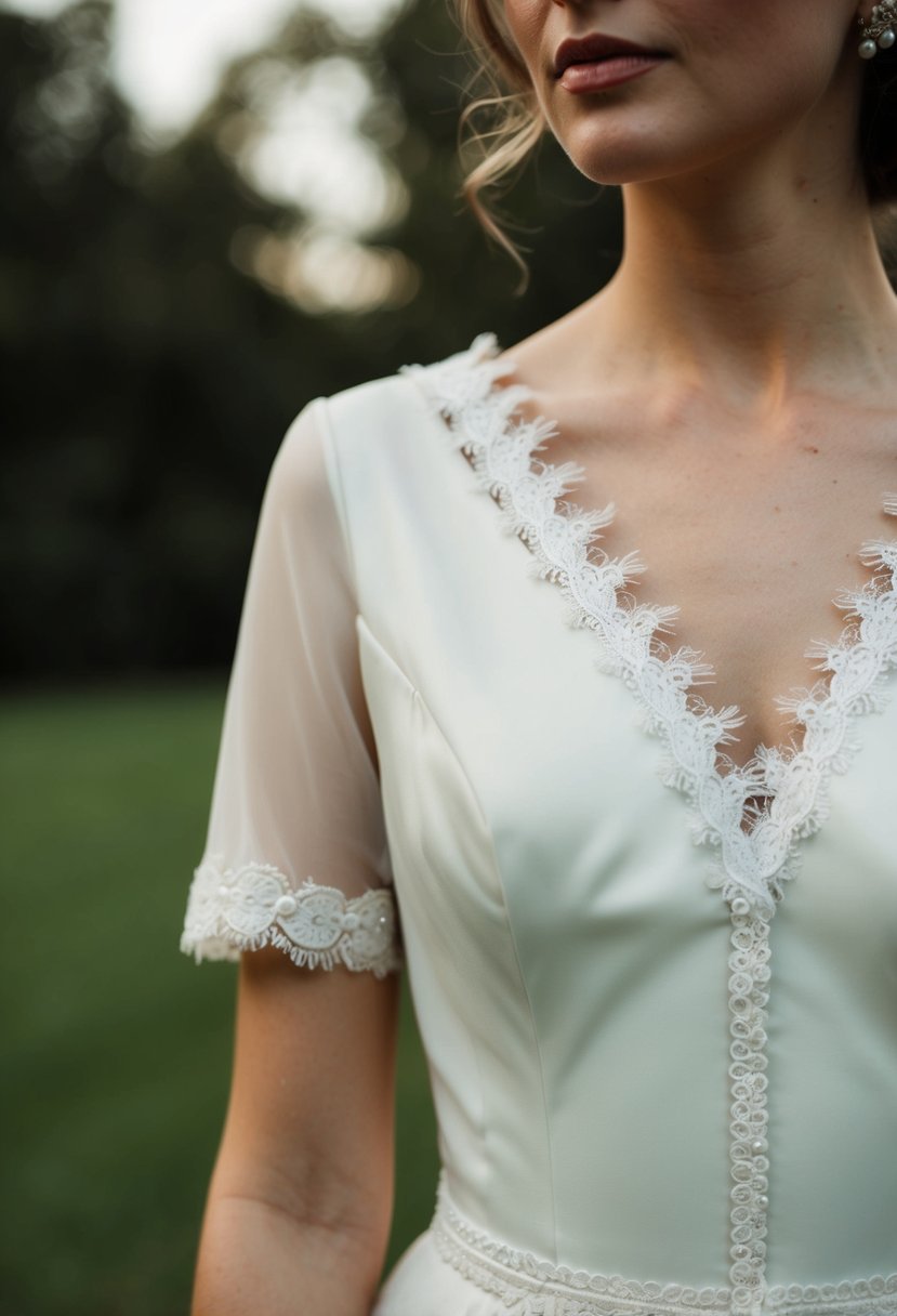 A 70s vintage wedding dress with delicate lace trim