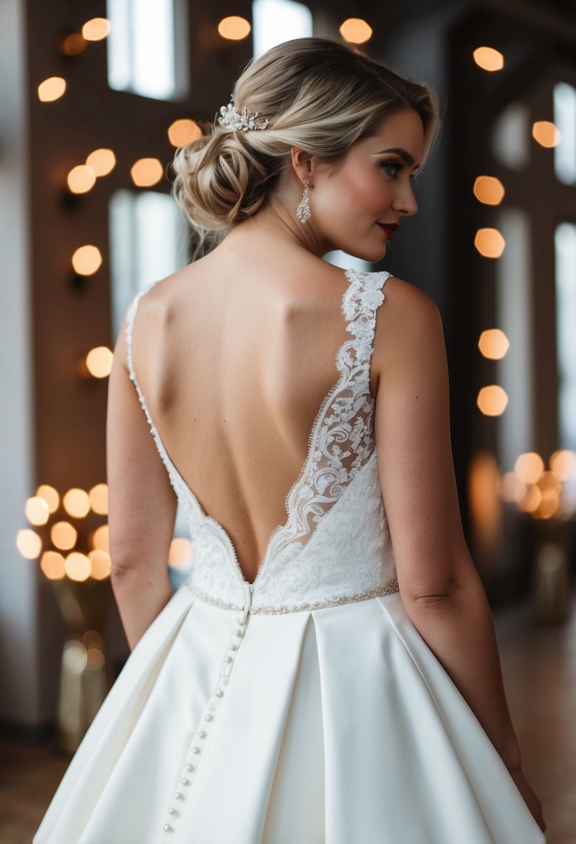 An elegant wedding dress with open back and button detail