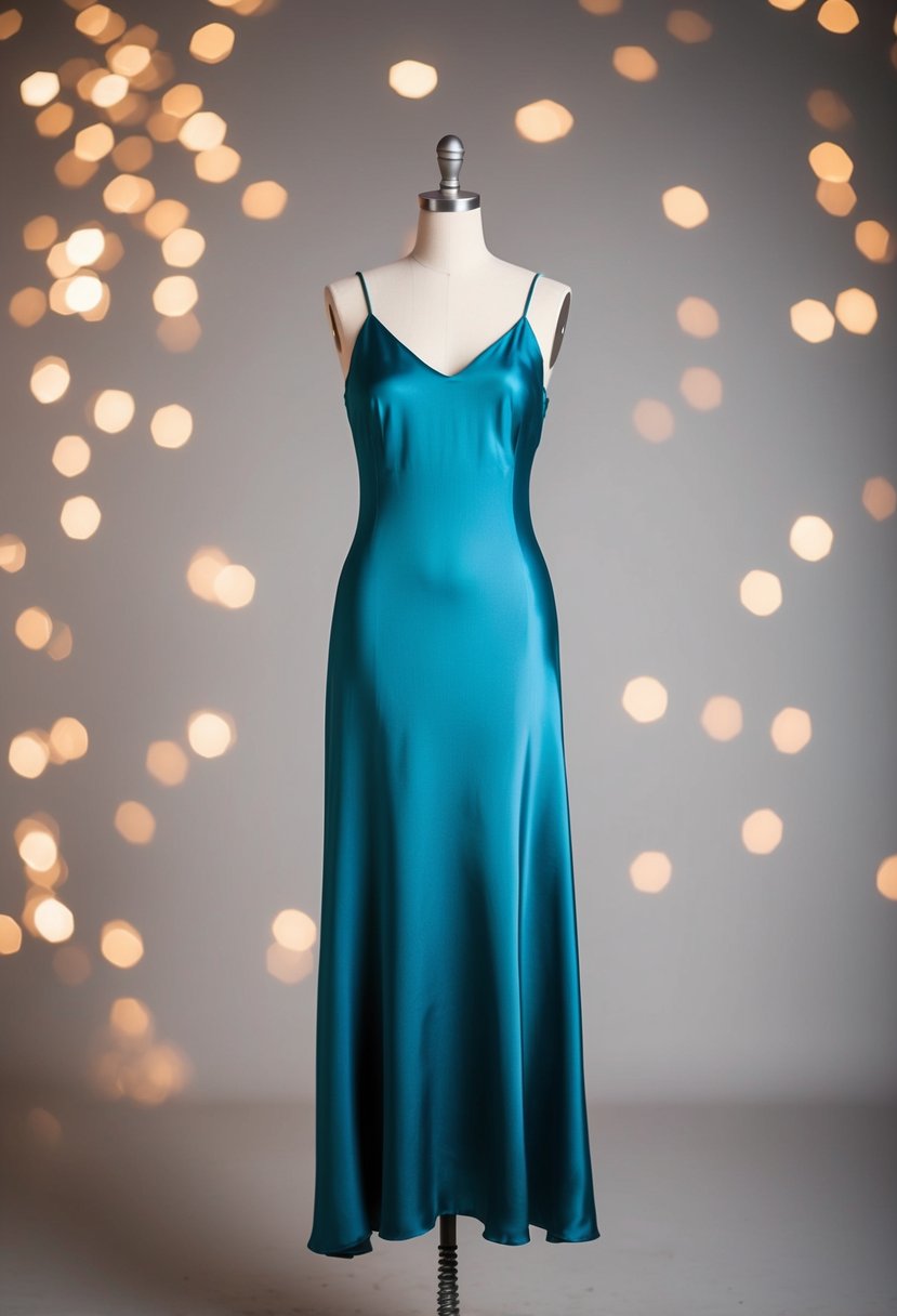 A simple, flowing silk slip dress on a sleek mannequin