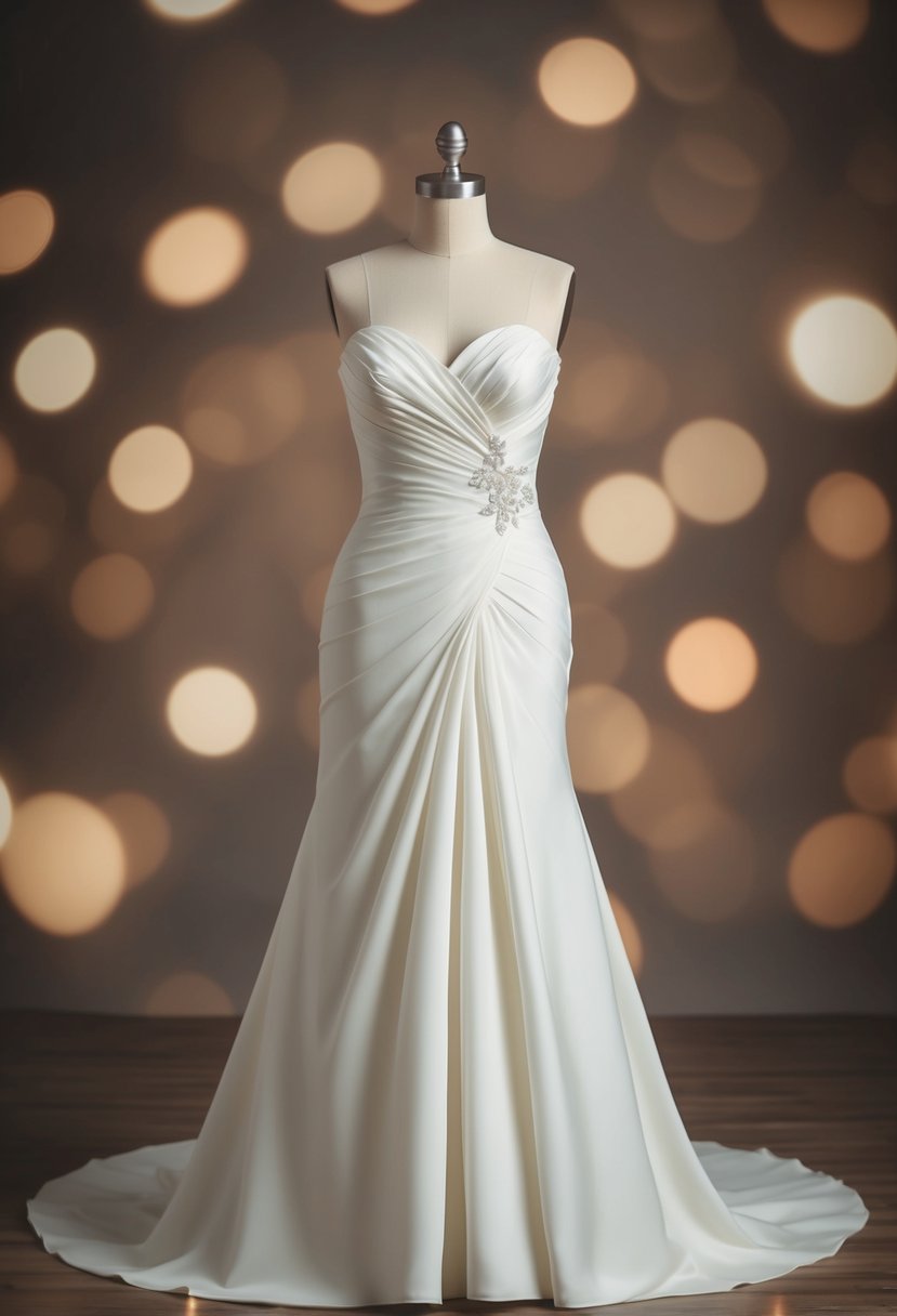 A bias-cut wedding dress drapes elegantly, accentuating an hourglass shape