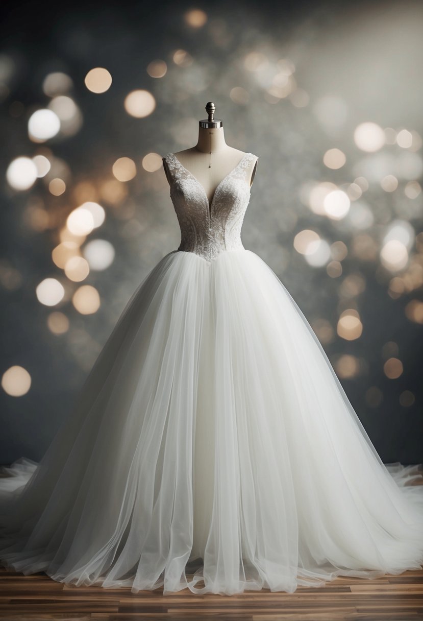 A voluminous tulle skirt cascades from a fitted bodice, creating a dramatic A-line princess wedding dress