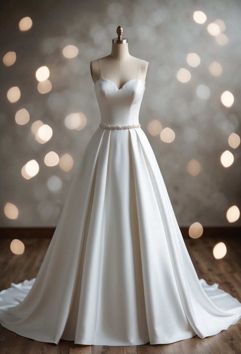 A fitted bodice flows into a full, flowing skirt, creating a balanced A-line princess wedding dress