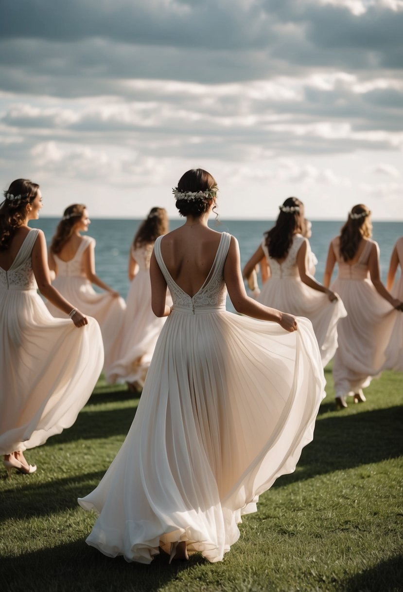 Flowing chiffon skirts billowing in the breeze, creating an atmosphere of effortless grace at a Jewish wedding