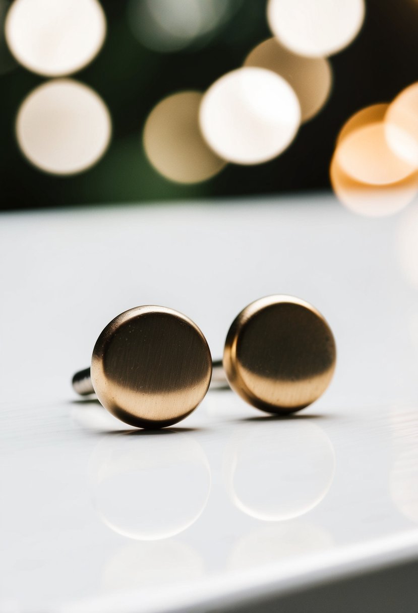 Two simple round metal studs on a white surface