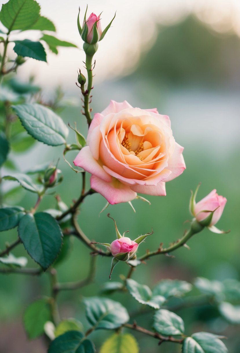 A blooming rose entwined with a budding vine, symbolizing the growth and promises for the future