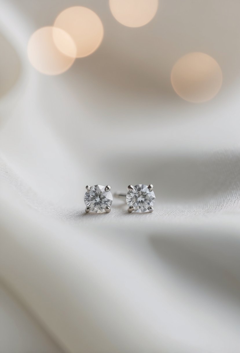 A close-up of delicate diamond studs against a soft, flowing background, evoking elegance and sophistication