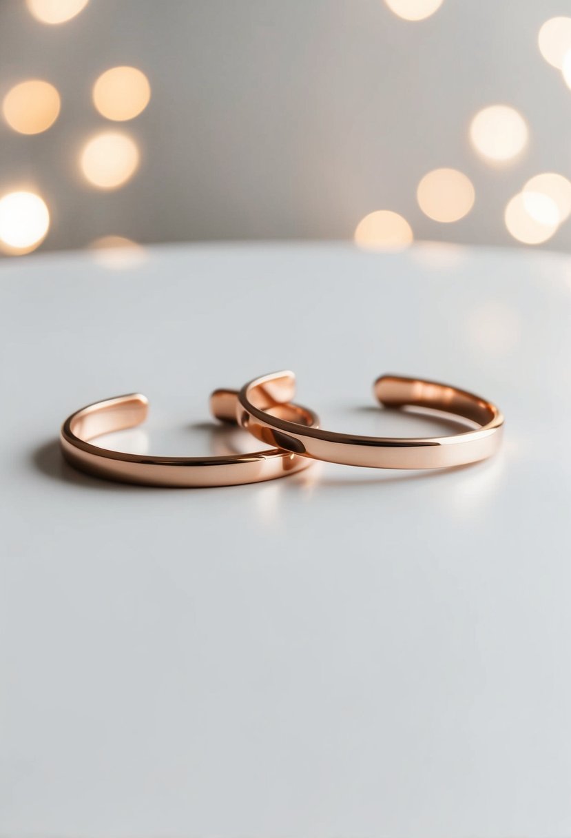 Two rose gold cuffs on a white minimalist background