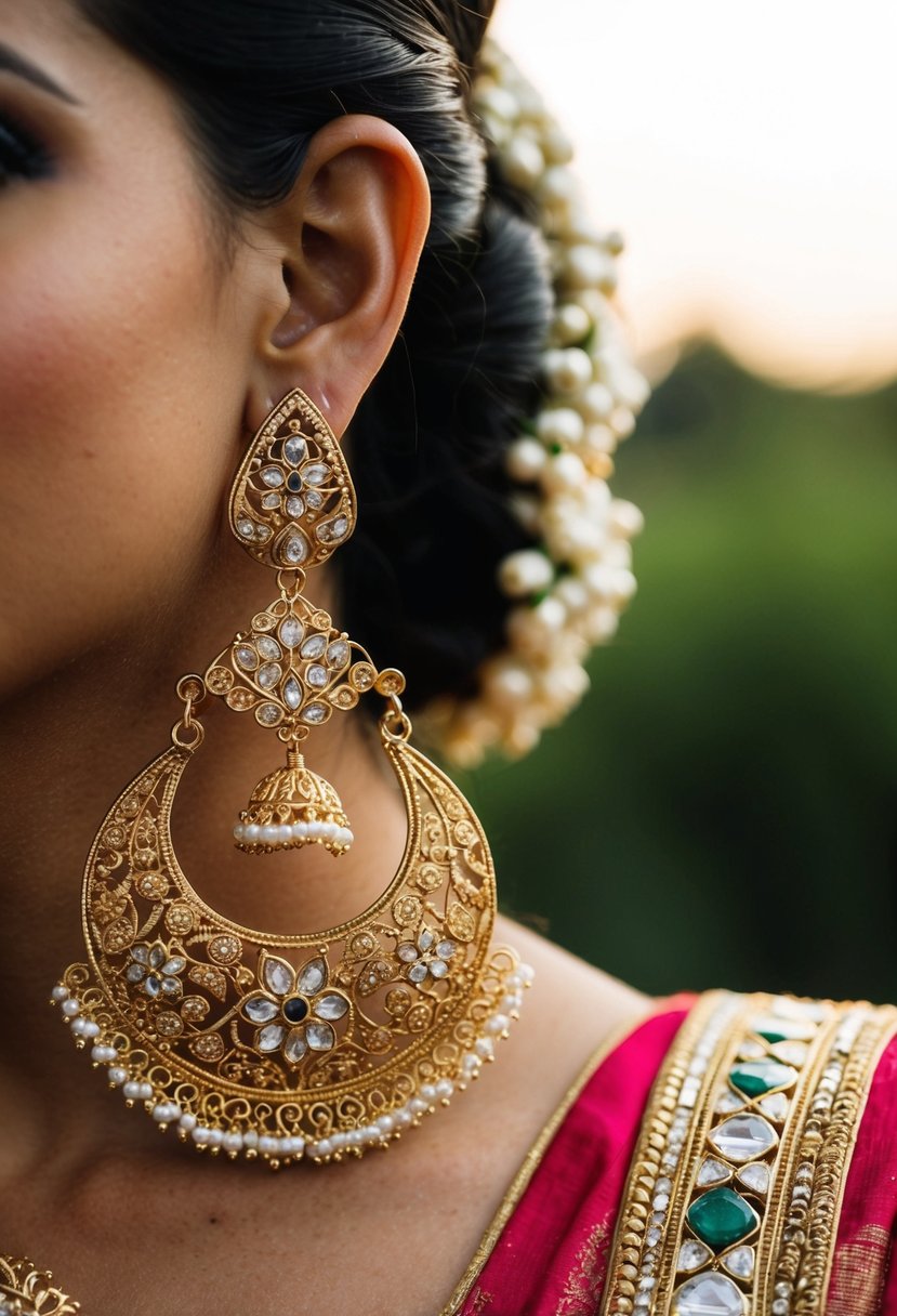 Intricate filigree work earrings featuring traditional Indian wedding designs