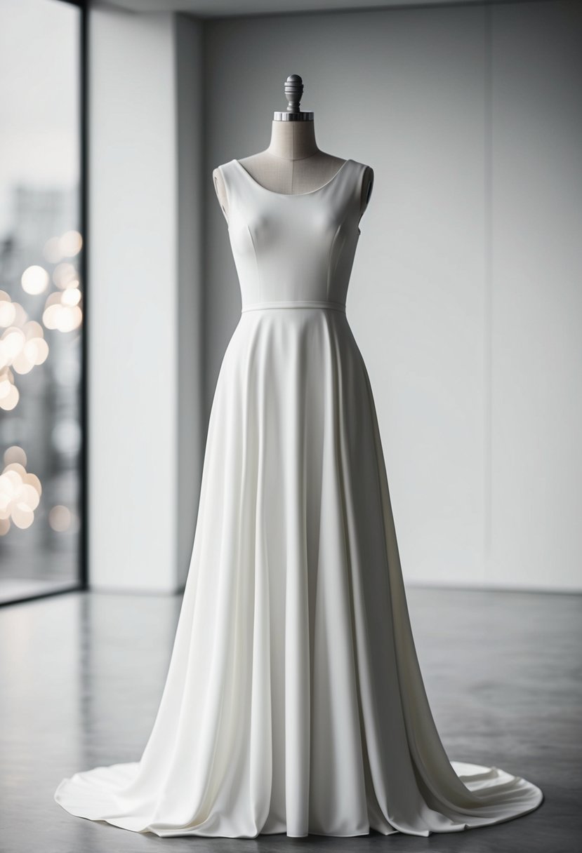 A simple, flowing A-line dress in a modern, minimalist setting