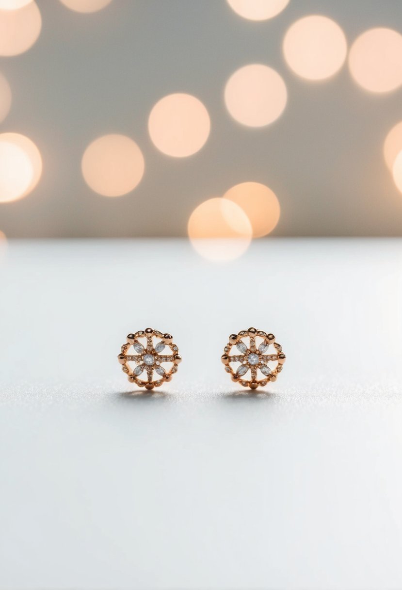 Two delicate, dainty earrings on a simple white background