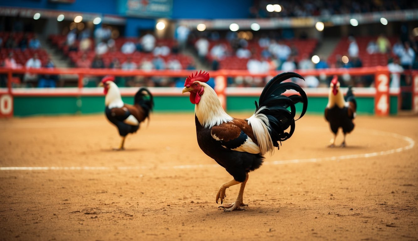 Sebuah arena sabung ayam yang penuh semangat dengan peluang kemenangan yang tinggi