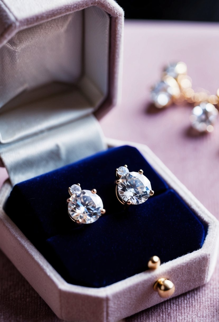 A sparkling pair of diamond huggie earrings nestled in a luxurious velvet jewelry box