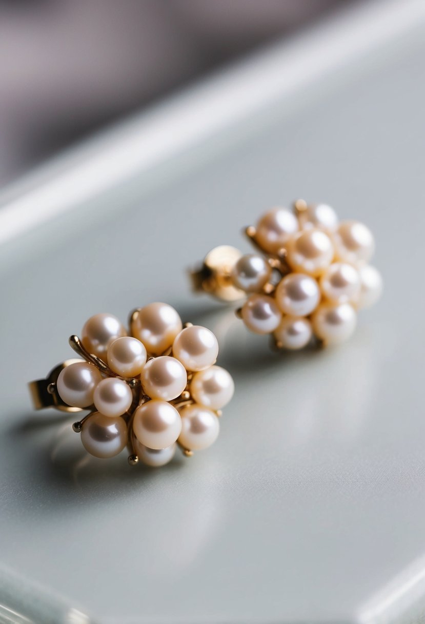 A pair of elegant pearl cluster earrings from the 80s, featuring delicate and ladylike design