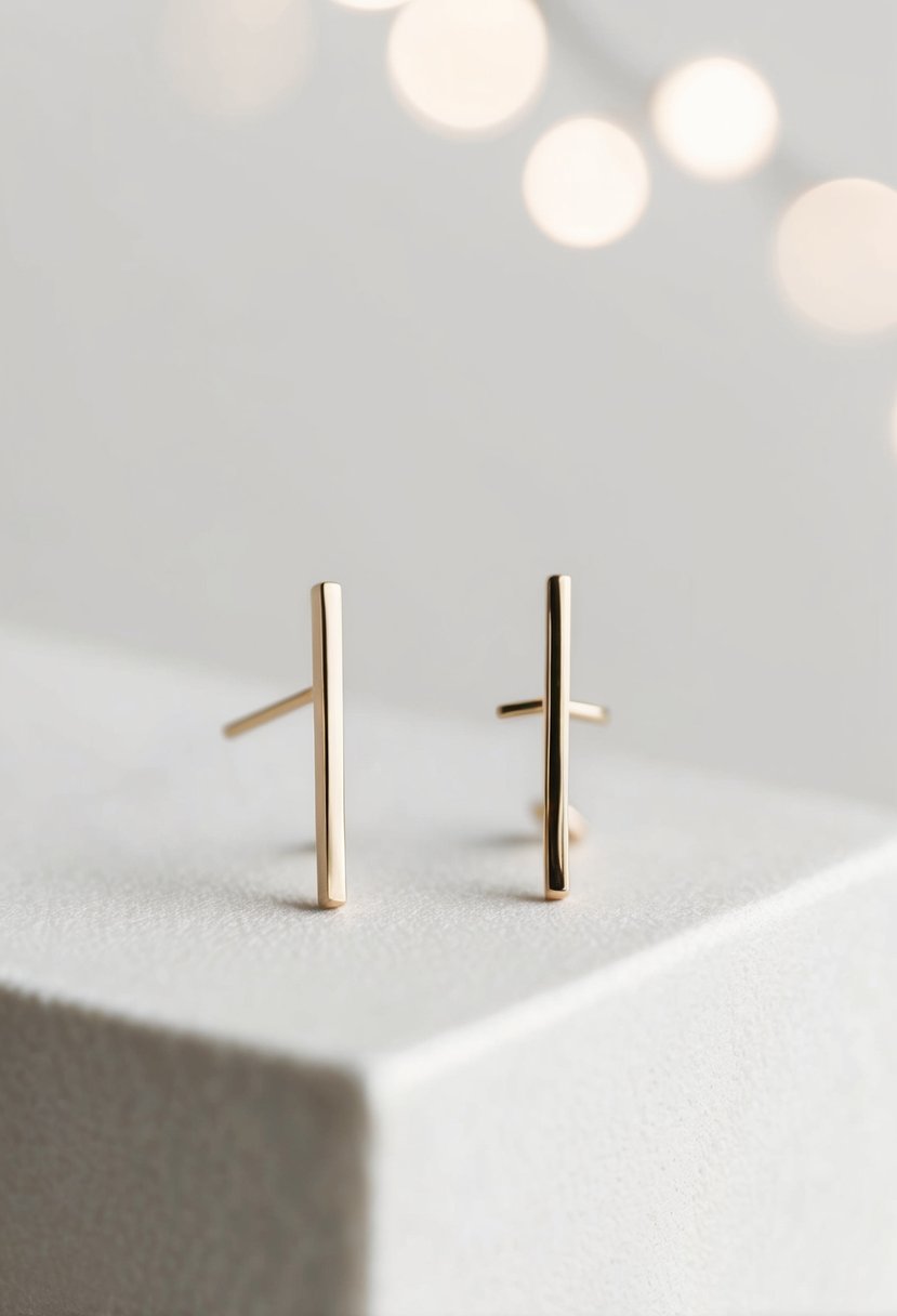 Two simple bar-shaped earrings, with a minimalist design, are displayed against a clean, neutral background