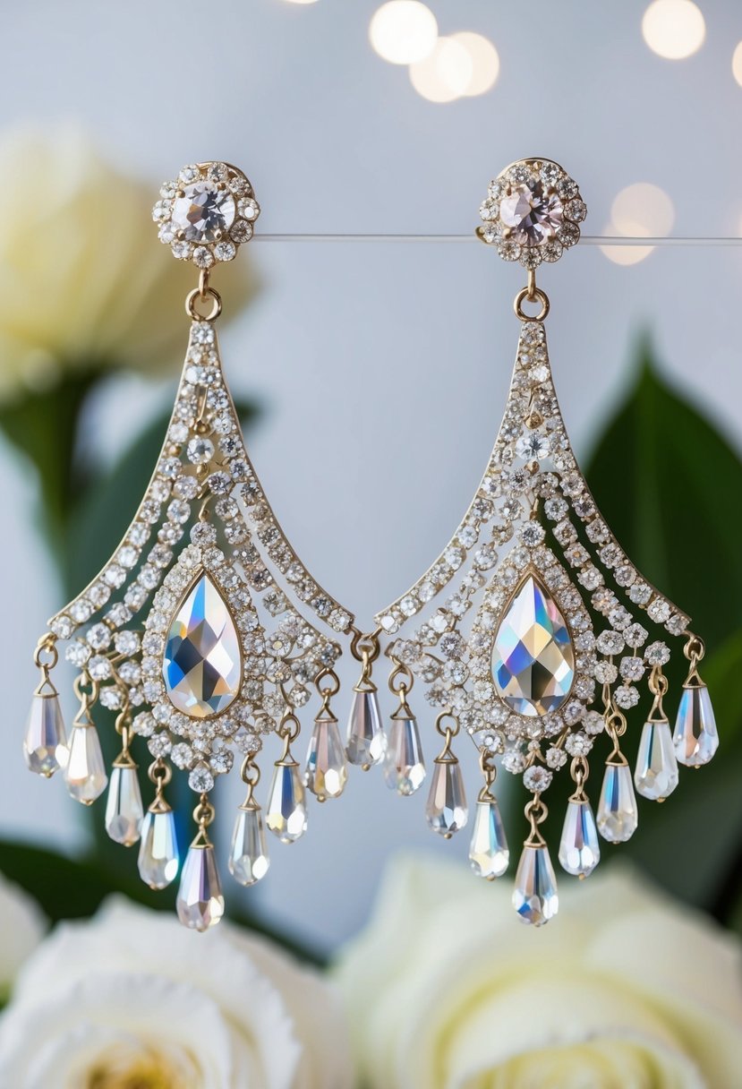 A sparkling Swarovski crystal chandelier earring design for a wedding bride