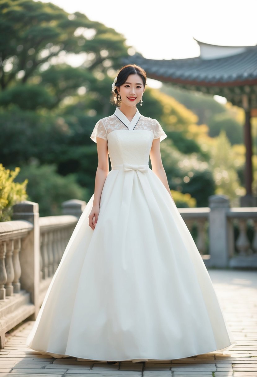 A tea-length frock with playful details, inspired by Korean wedding dress simplicity