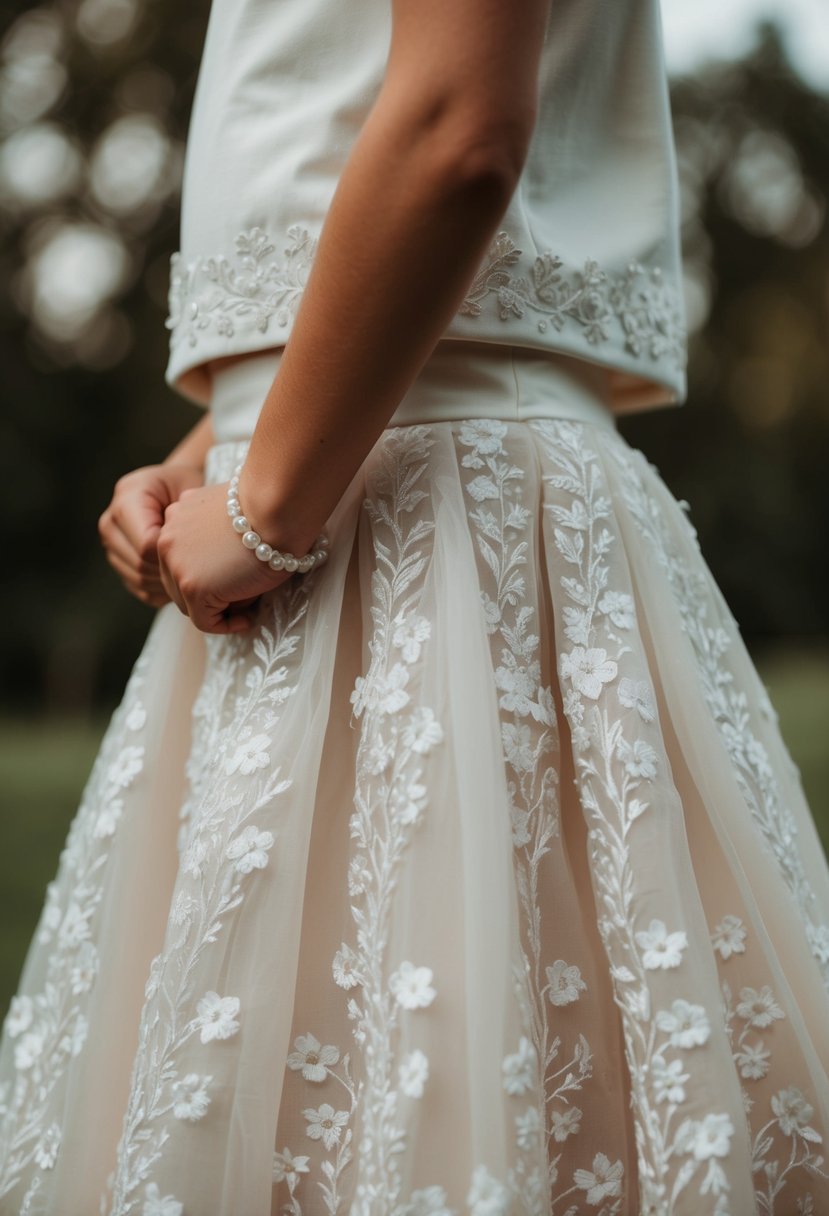 A delicate, floral-embroidered skirt and matching top, perfect for a young teen's wedding attire