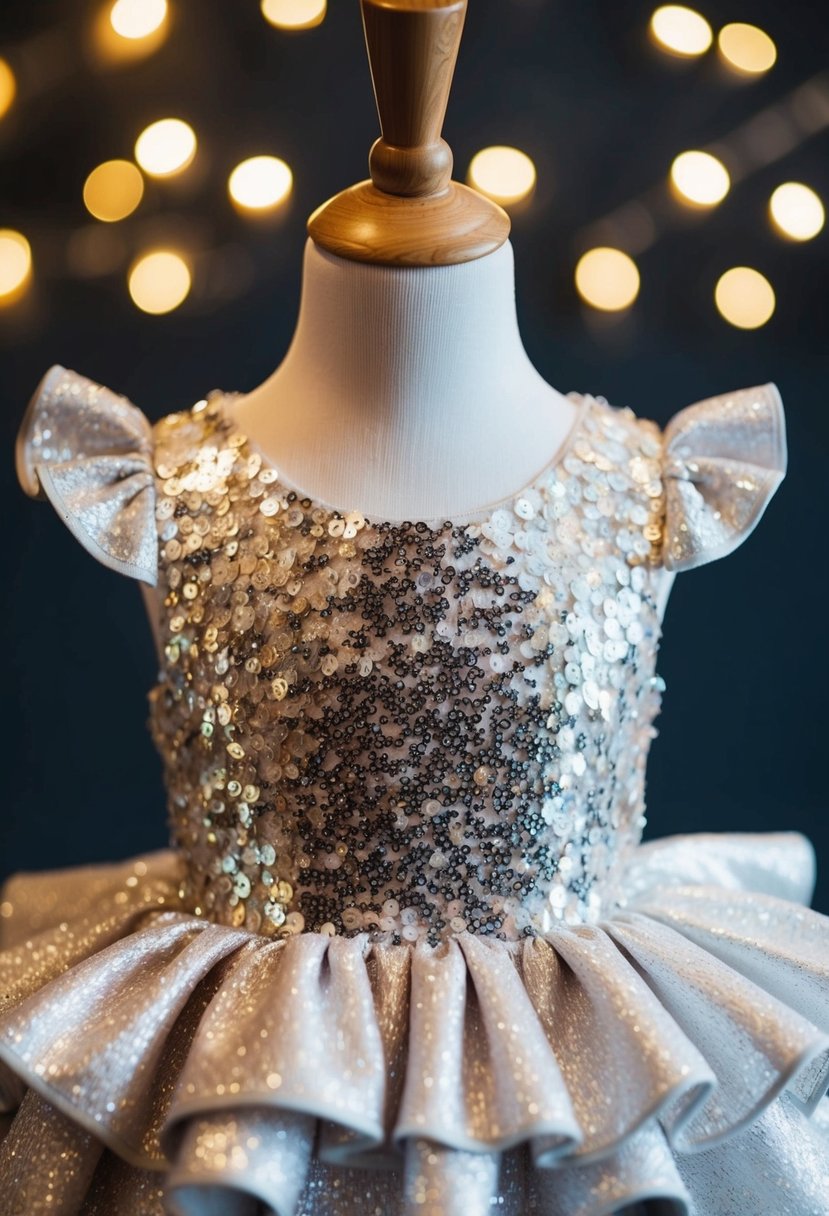 A sparkly ruffle dress with sequin details, fit for a glamorous kids' wedding attire