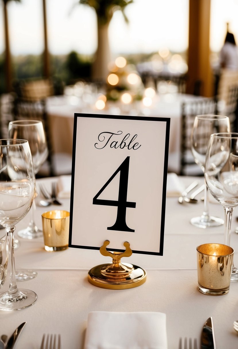 Elegant table numbers arranged in a row on a beautifully set wedding reception table